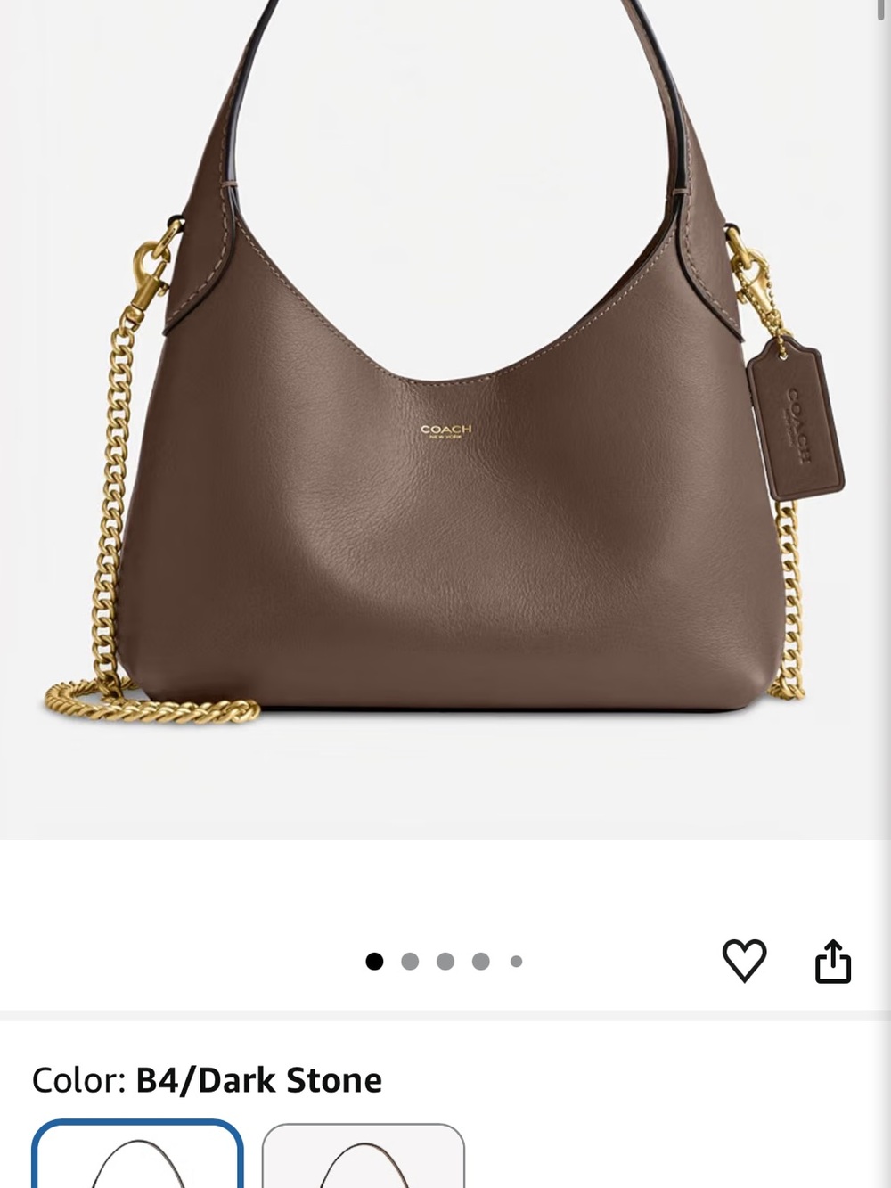 Coach Dark Stone Pebble Leather Shoulder Bag with Gold Chain